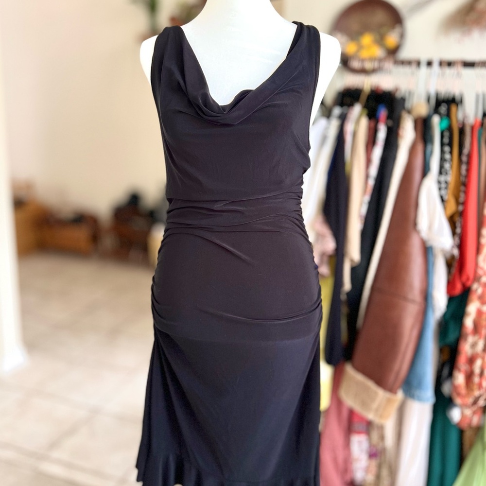 Elegant Black Cowl Neck Dress